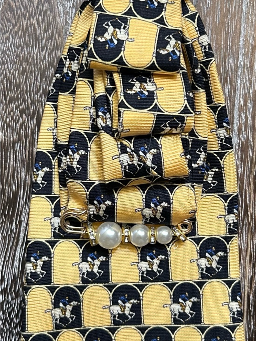 Vintage Silk Horse Tie Yellow and Black